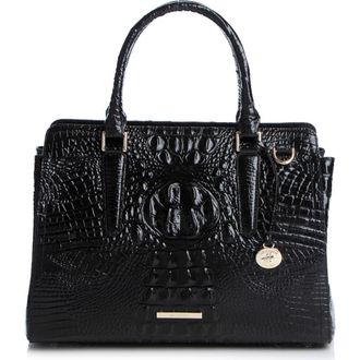 Brahmin Finley Small Croc Embossed Leather Satchel in Black at Nordstrom