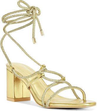 Azalea Wang Revani Ankle Wrap Sandal in Gold at Nordstrom, Size 7.5