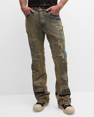 Who Decides War by Ev Bravado Mens Unfurled Crystal-Embellished Jeans