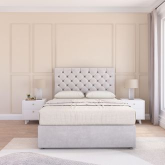 Sloomy Mayfair Plush Velvet Memory Foam Bed Set With No Drawers, Mattress & Headboard in Silver | Size: Small Single