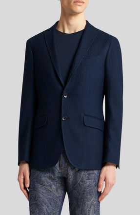 Etro Roma Navy Textured Cotton Knit Blazer in Blue Scurissimo at Nordstrom, Size 46 - R