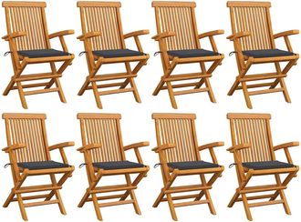 vidaXL Sillas De Jard&iacute;n 8 Uds Madera Teca Con Cojines Gris Antracita Vidaxl