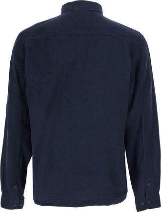 C.P. Company Mens Shirt With Classic Collar, Blue Linen
