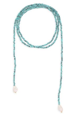 Petit Moments Bead & Freshwater Pearl Bolo Necklace in Turquoise at Nordstrom