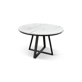 Konte Design Mesa redonda de madera blanca y patas negras, &oslash;120xh75,3-170x120x75,3