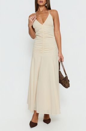 Princess Polly Carlisla Ruched Halter Maxi Dress in Yellow at Nordstrom, Size 12