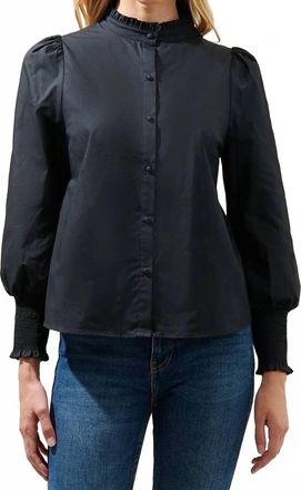 Sugarlips Sophia Ruffle Button-Down Top In Black