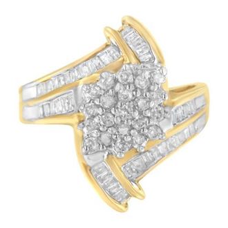 House of Brilliance 10K Gold 1.0 Cttw Round and Baguette Diamond Bypass Cluster Ring in Yellow Gold at Nordstrom, Size 7