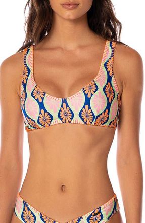 Maaji Stamped Blooms Sunquest Reversible Bikini Top in Open Pink at Nordstrom, Size X-Large