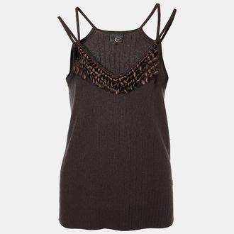 Just Cavalli Brown Silk Knit Button Embellished Tank Top