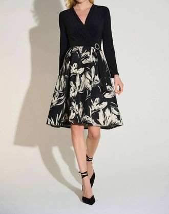 Joseph Ribkoff Jacquard Floral Fit And Flare Dress In Black/off White