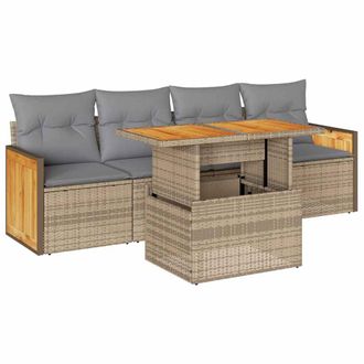 vidaXL Vidaxl - Set Divano Da Giardino 5 Pz Con Cuscini Beige Polyrattan Acacia