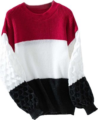 Generic Cable Knit Jumpers Women UK Clearance Chunky Knit Jumpers Ladies Sweater Casual Printed Knitted Jumpers Lightweight Knit Tops Long Sleeve Pullover Loo