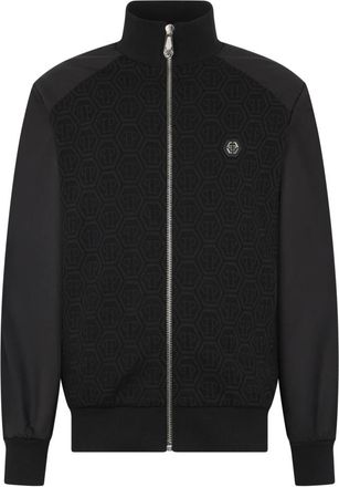 Philipp Plein Composed Tracksuit Jacket Monogram - Heren - Vesten met rits - Zwart - XL - Katoen - Hoodies & sweatvesten