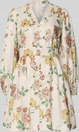 Jake*s Minikleid aus Leinen mit Knopfleiste und Serafino-Kragen in Ecru, Gr&ouml;&szlig;e 32