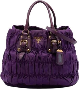 Prada Pre-owned Handbags, female, Purple, Size: ONE SIZE Pre-owned Gathered Nylon Satchel