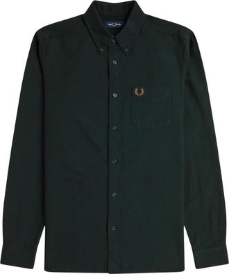 Fred Perry Overhemden, Heren, Groen, M, Katoen, Oxford Button-Up Overhemd