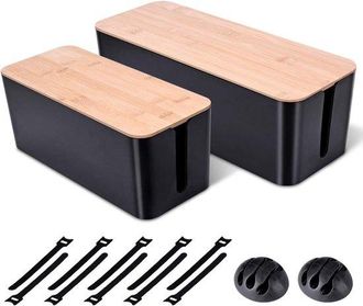 No Brand Kit De Gesti&oacute;n De Cables Con Dos Cajas Para Cables (grande: 40,6 X 15,7 X 13,5 Cm Mediana: 32,7 X 13,7 X 13,7 Cm), Caja Para Cubrir Cables, Bridas Y C