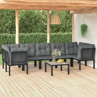 vidaXL Vidaxl - Juego De Muebles De Jard&iacute;n 8 Pzas Rat&aacute;n Sint&eacute;tico Negro Y Gris