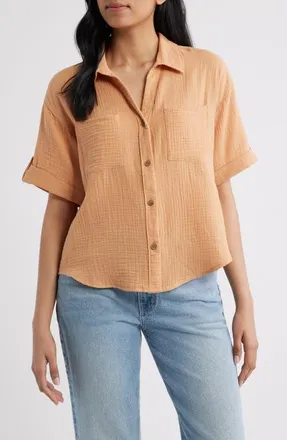 Beach Lunch Lounge River Gauze Shirt in Caramel at Nordstrom, Size X-Small