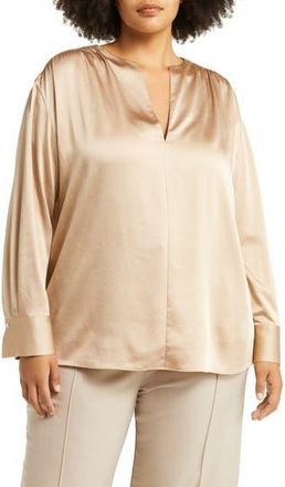Vince Smocked Shoulder Long Sleeve Satin Blouse in Pale Nut at Nordstrom Rack, Size 2X