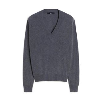 Max Mara V-neck Knitwear, female, Gray, Size: XL Estremo V-neck Sweater