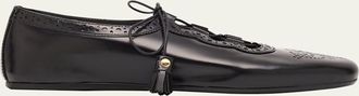 Churchs Polished Fume Leather Lace-Up Ballerina Flats