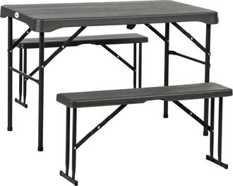 OUTSUNNY HDPE Picnic Table Set w/ Beer Table & 2 Benches for 6 - Dark Grey | TJ Hughes