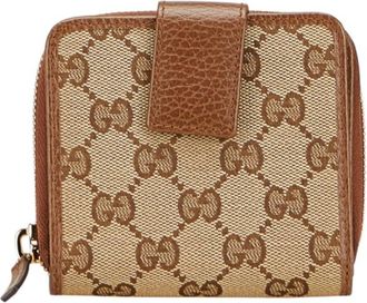 Gucci Beige Brown Canvas Leather Wallet (Bi-Fold) (Pre-Owned)