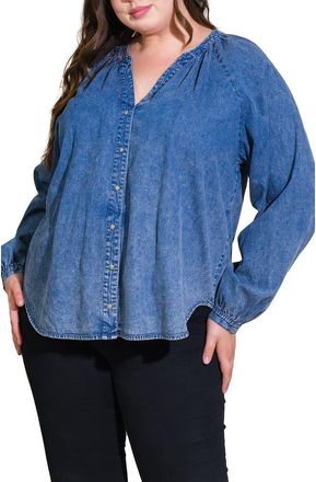 Flying Tomato Long Sleeve Washed Denim Top in Medium Indigo at Nordstrom Rack, Size 3 X