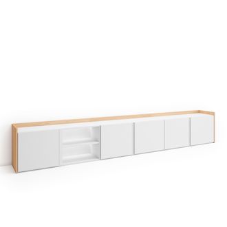Skraut Home Skraut Home - Mueble Tv, Televisi&oacute;n, Muebles De Sal&oacute;n, Almacenaje, 309x35x50cm, Para Tv Hasta 80, Led, Estilo Moderno, Blanco Y Roble Soft