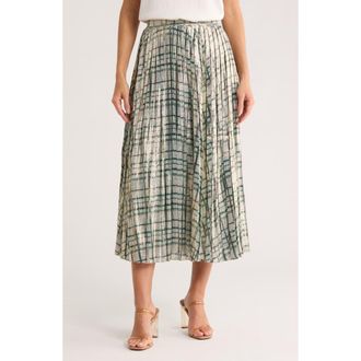 Vineyard Vines Metallic Pleated Midi Skirt in Maria Plaid - Charleston Green at Nordstrom Rack, Size Small