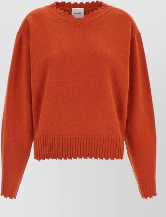 Nude cashmere v-neck frayed-hem sweater