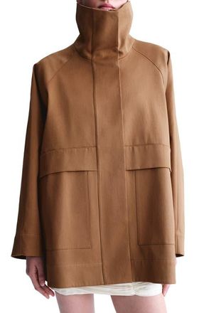 Mango Oversize Funnel Neck Cotton Jacket in Tobacco Brown at Nordstrom, Size Medium