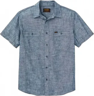 Filson Mens Short Sleeve Embroidered Shirt In Rinsed Indigo Chambray