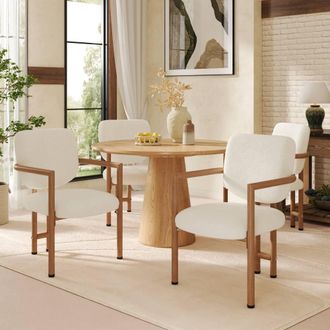 Merax Set of 2 Wood Effect Boucl&eacute; Dining Chairs with Metal Legs in Beige