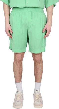 Msgm Bermuda Met Logo - Heren - Korte Broeken - Groen - S - Polyester - Korte Broeken