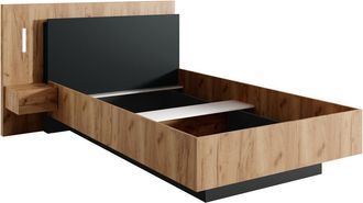 Vente-Unique Letto con comodini 120 x 200 cm 2 cassetti Con LED Naturale e Antracite FRANCOLI