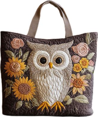 Generic Vintage Quilted Tote Bag for Women, Aesthetic Cotton Shoulder Bag with Literary Book & Floral Embroidery Lightweight Hobo Purse for World Book Day & M