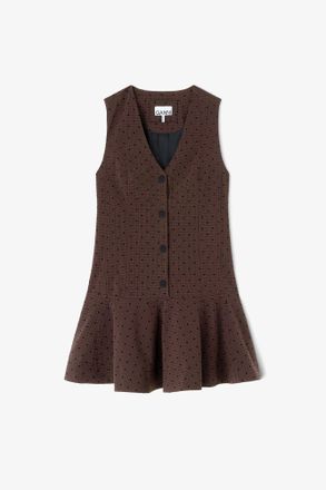Ganni Flock Check Suiting Dress - Size 10/12 Brown