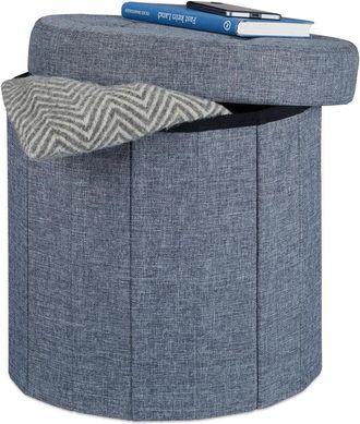Relaxdays Relaxdays Round Storage Ottoman, Lidded Footstool, Padded Storage Seat, HWD: 38x38x38 cm, Dark Grey