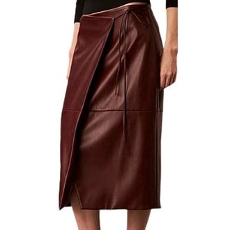 Calvin Klein Falda midi cruzada de piel sint&eacute;tica - Skirts - Mujer - Rojo - 2XS