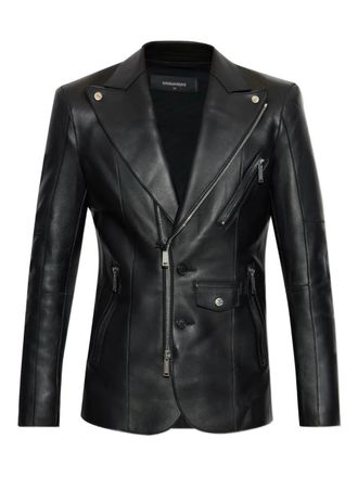 Dsquared2 single-breasted leather blazer - men - Sheepskin/Polyvinyl Nitrate (PVN) - 52 - Black