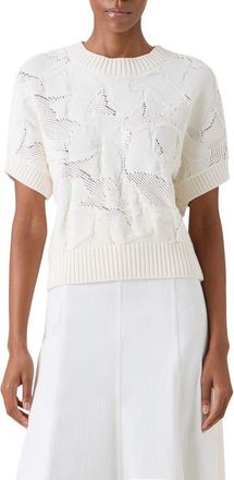 Akris Chunky Ajour Short Sleeve Cotton Sweater in Cream at Nordstrom, Size 12