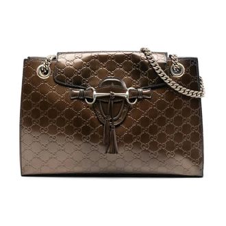 Gucci Pre-owned Shoulder Bags, female, Brown, Size: ONE SIZE Pre-owned Embossed Monogram Shoulder Bag with Horsebit Detail
