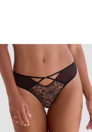 Lascana String LASCANA, Damen, Gr. 32/34, schwarz (leo bedruckt), Netz, Obermaterial: 57% Polyester, 29% Polyamid, 14% Elasthan, Unterhosen String, aus dezent