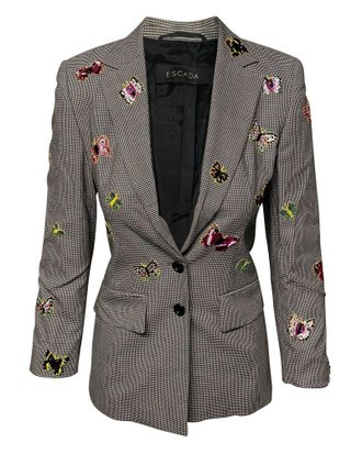Escada Beaded Houndstooth Trouser Suit Set in Grey Wool