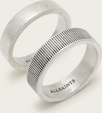 AllSaints Sterling Silver Eason Textured Sterling Silver Ring Set, Size: L