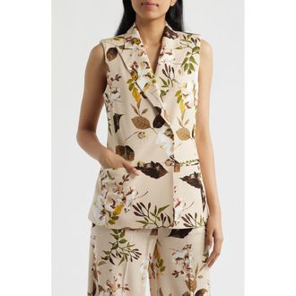 Tahari by ASL Foliage Print Vest in Sand Floral at Nordstrom, Size 10