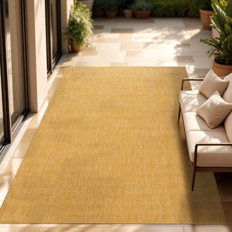 Paco Home Paco Home - Alfombra Exterior Interior Balc&oacute;n Terraza Alfombra Cocina Monocolor Jaspeado Amarillo, 200 Cm Cuadrado